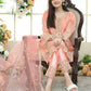 Peach Organza 3-Piece Eid Wedding Suit with Embroidery