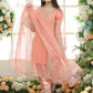 Peach Organza 3-Piece Eid Wedding Suit with Embroidery